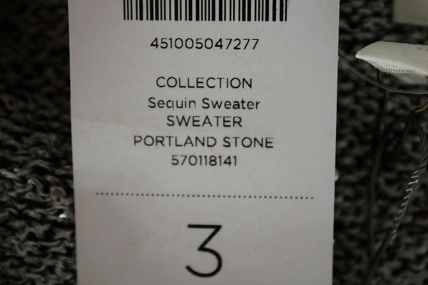 Chicos NEW $99 Sz 3 Taupe Black Multi Silver Sequin Poly Rayon Sweater 019Y