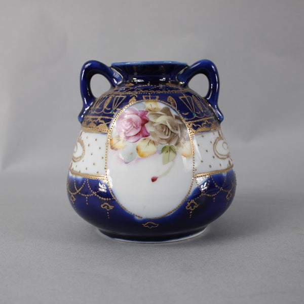 SK Nippon Vase Blue Multi Color Floral Hand Painted 4.25" Vase