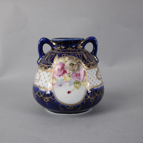 SK Nippon Vase Blue Multi Color Floral Hand Painted 4.25" Vase