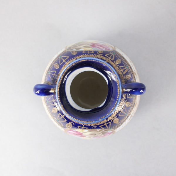 SK Nippon Vase Blue Multi Color Floral Hand Painted 4.25" Vase