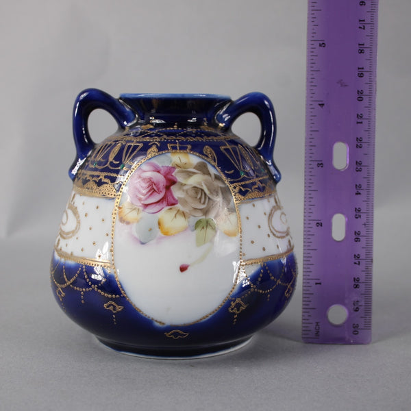 SK Nippon Vase Blue Multi Color Floral Hand Painted 4.25" Vase