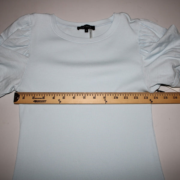 1. State NEW Sz S Light Blue Lake Puff Sleeves 100% Cotton Top