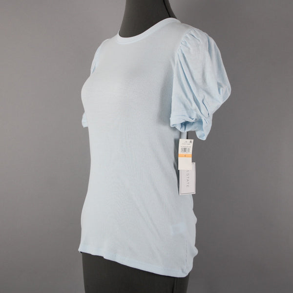 1. State NEW Sz S Light Blue Lake Puff Sleeves 100% Cotton Top