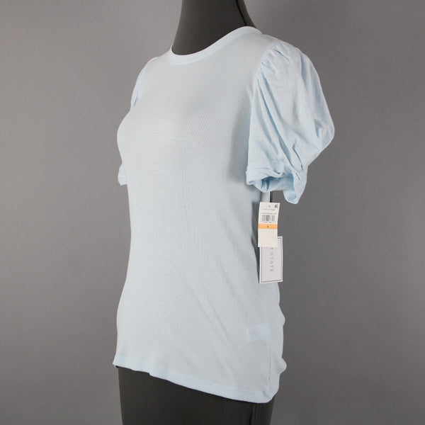 1. State NEW Sz S Light Blue Lake Puff Sleeves 100% Cotton Top