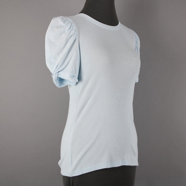 1. State NEW Sz S Light Blue Lake Puff Sleeves 100% Cotton Top