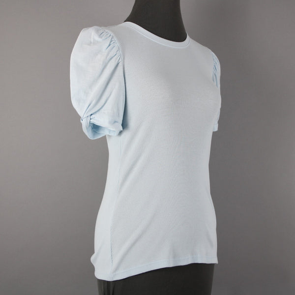 1. State NEW Sz S Light Blue Lake Puff Sleeves 100% Cotton Top