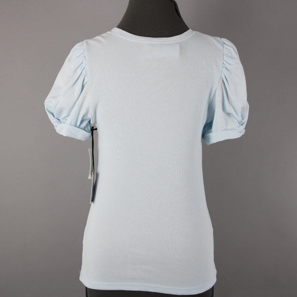 1. State NEW Sz S Light Blue Lake Puff Sleeves 100% Cotton Top