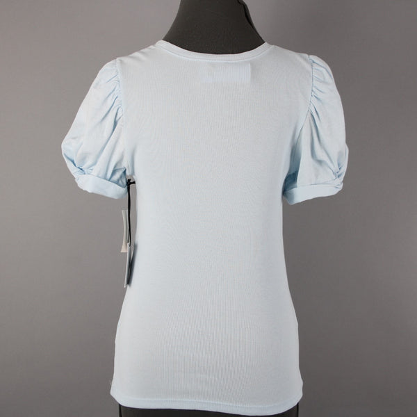 1. State NEW Sz S Light Blue Lake Puff Sleeves 100% Cotton Top