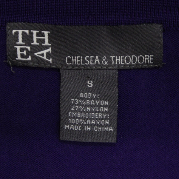 Chelsea Theodore NEW $35 Sz S Purple White Beaded Embrodiered Rayon Cardigan