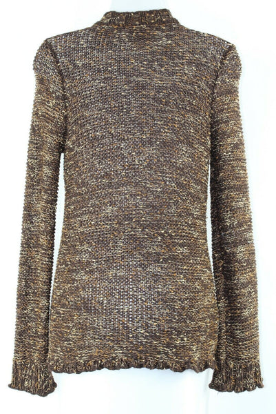 BCBGMaxazria Sz M Brown Multi Big Button Front Acrylic Nylon Knit Cardigan
