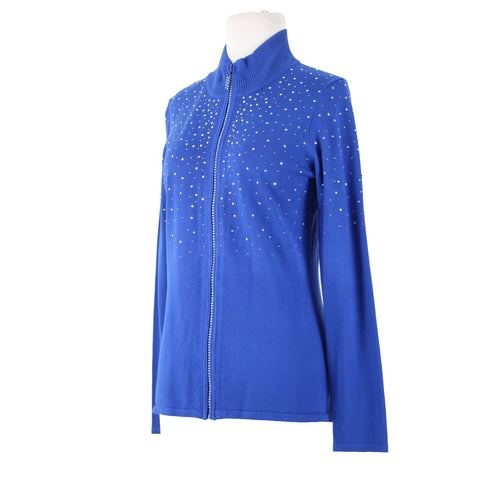Fontana Sz M Royal Blue Silver Rhinestones Zipper Viscose Nylon AS IS Jacket