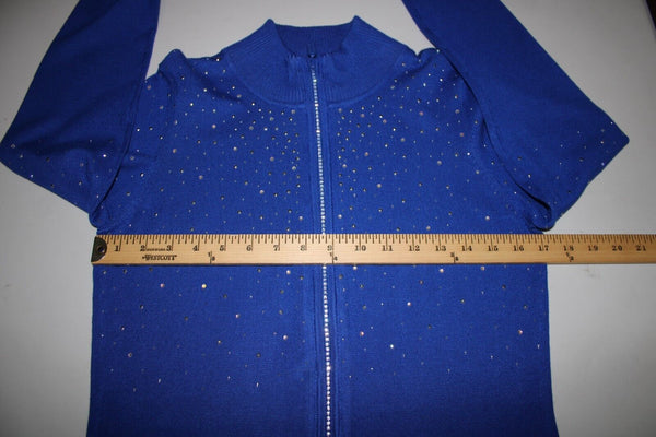 Fontana Sz M Royal Blue Silver Rhinestones Zipper Viscose Nylon AS IS Jacket