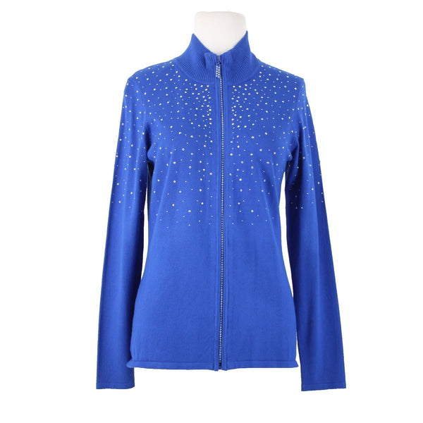 Fontana Sz M Royal Blue Silver Rhinestones Zipper Viscose Nylon AS IS Jacket