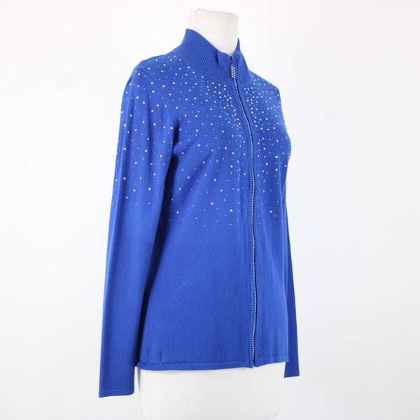 Fontana Sz M Royal Blue Silver Rhinestones Zipper Viscose Nylon AS IS Jacket