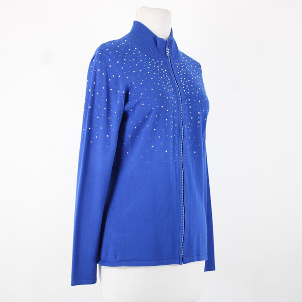 Fontana Sz M Royal Blue Silver Rhinestones Zipper Viscose Nylon AS IS Jacket