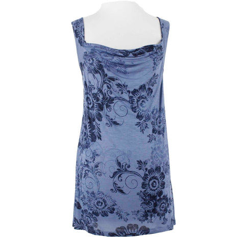 New York And Company NEW $30 Street Wear Sz L Navy Blue Floral 100% Rayon Top
