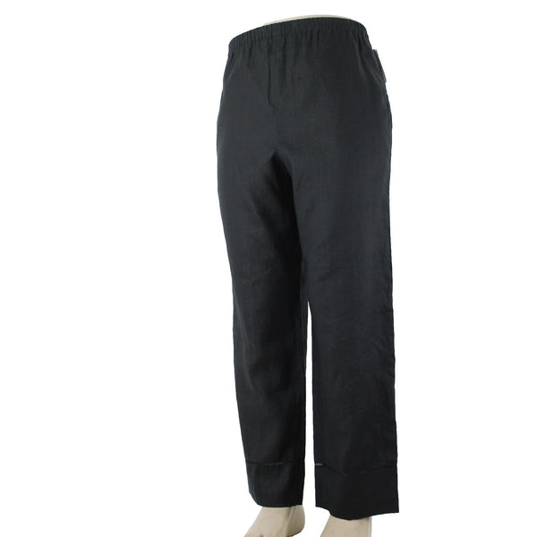 Due Per Due NEW $128 Tropicana Sz 16 x 30 Black Pockets Elastic Waist Linen Pant
