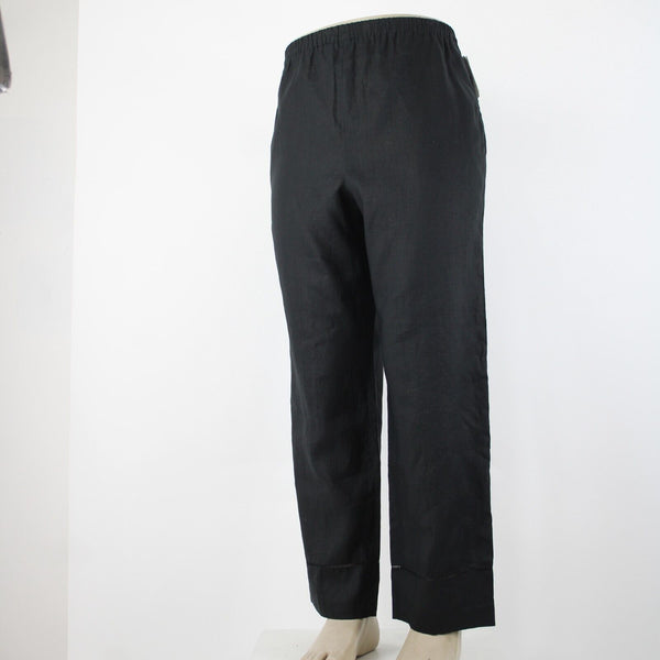Due Per Due NEW $128 Tropicana Sz 16 x 30 Black Pockets Elastic Waist Linen Pant