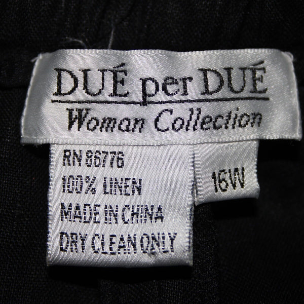 Due Per Due NEW $128 Tropicana Sz 16 x 30 Black Pockets Elastic Waist Linen Pant