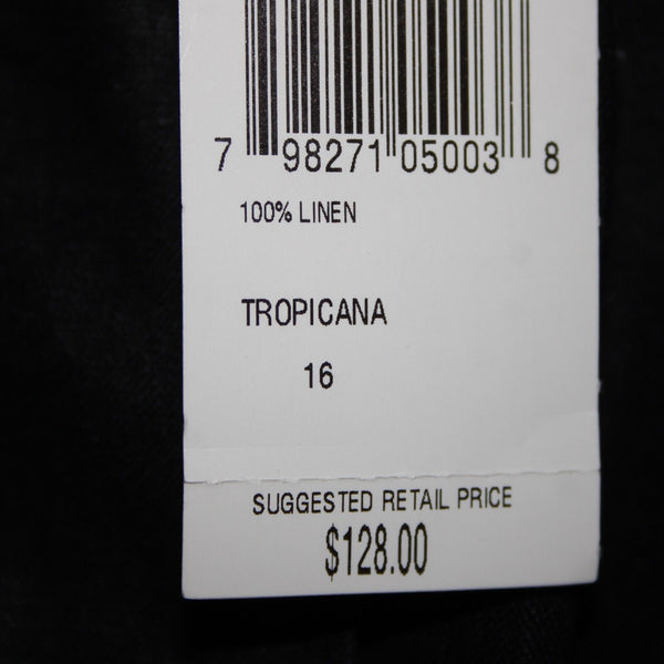 Due Per Due NEW $128 Tropicana Sz 16 x 30 Black Pockets Elastic Waist Linen Pant