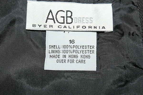 AGB Byer California Sz 16 Black on Black Rhinestone 100% Polyester Dress