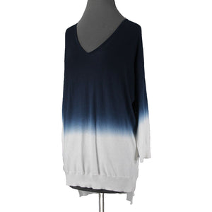 Tribal NEW $91 Sz M Blue White Ombre V Neck Aysmm Cotton Viscose Sweater
