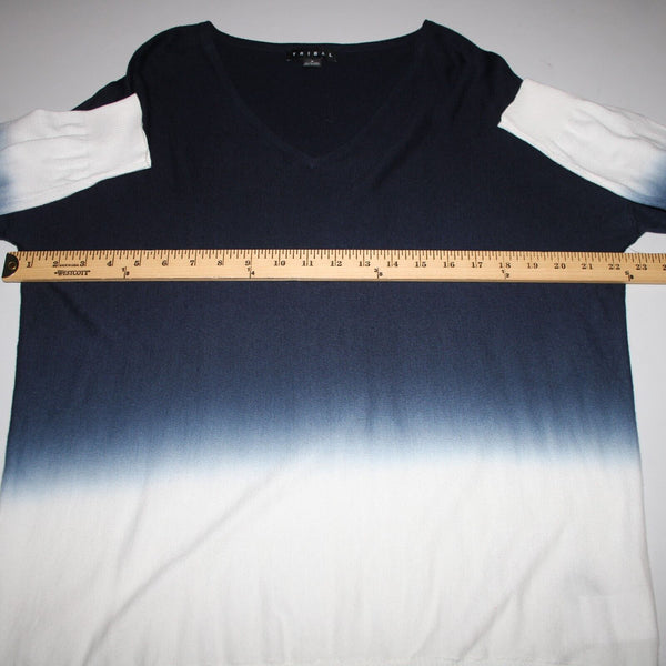 Tribal NEW $91 Sz M Blue White Ombre V Neck Aysmm Cotton Viscose Sweater