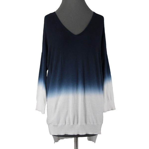 Tribal NEW $91 Sz M Blue White Ombre V Neck Aysmm Cotton Viscose Sweater