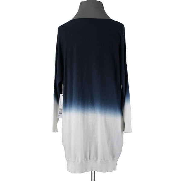 Tribal NEW $91 Sz M Blue White Ombre V Neck Aysmm Cotton Viscose Sweater