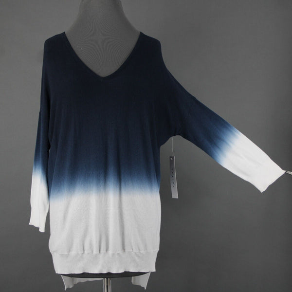 Tribal NEW $91 Sz M Blue White Ombre V Neck Aysmm Cotton Viscose Sweater