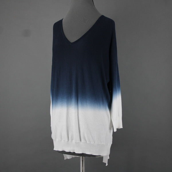 Tribal NEW $91 Sz M Blue White Ombre V Neck Aysmm Cotton Viscose Sweater