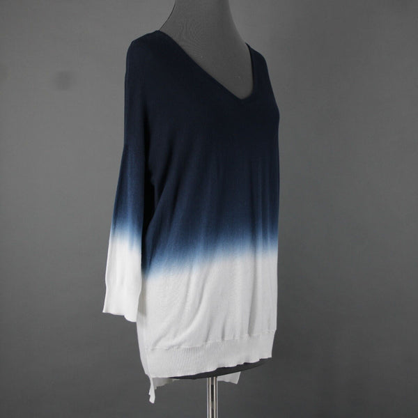 Tribal NEW $91 Sz M Blue White Ombre V Neck Aysmm Cotton Viscose Sweater