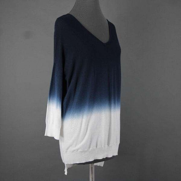 Tribal NEW $91 Sz M Blue White Ombre V Neck Aysmm Cotton Viscose Sweater