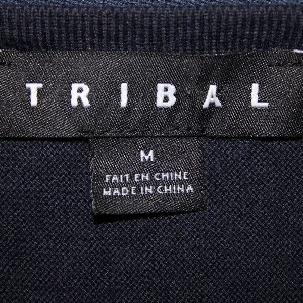 Tribal NEW $91 Sz M Blue White Ombre V Neck Aysmm Cotton Viscose Sweater