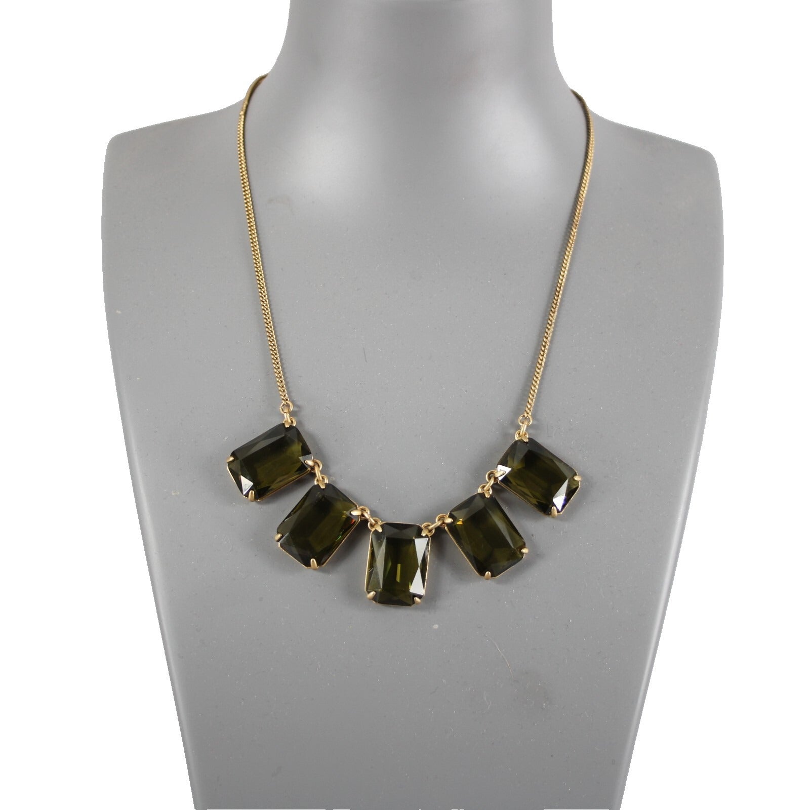 J Crew NEW $40 Goldtone 5 Green Stones 18" Ext. 2" Statement Necklace