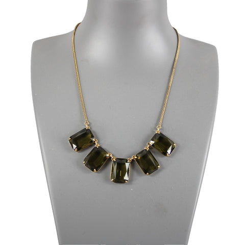 J Crew NEW $40 Goldtone 5 Green Stones 18" Ext. 2" Statement Necklace
