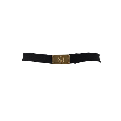 St John Couture Sz 14 Black Covered Elastic Gold Hardware Elastic Fabric Belt