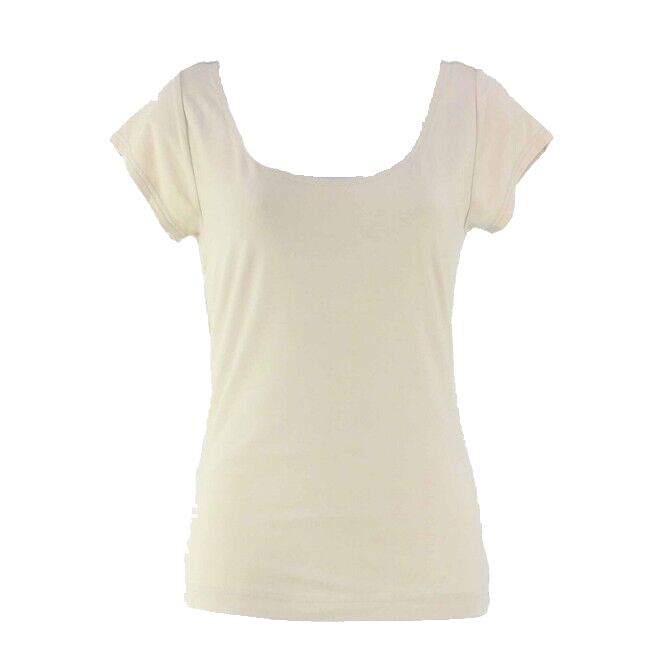 Worth Sz S Nude Beige Modal Spandex Wide Scoop Neck Cap Sleeve Top
