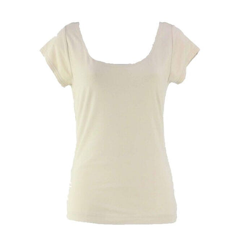 Worth Sz S Nude Beige Modal Spandex Wide Scoop Neck Cap Sleeve Top