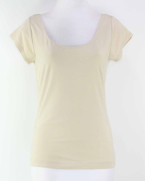 Worth Sz S Nude Beige Modal Spandex Wide Scoop Neck Cap Sleeve Top