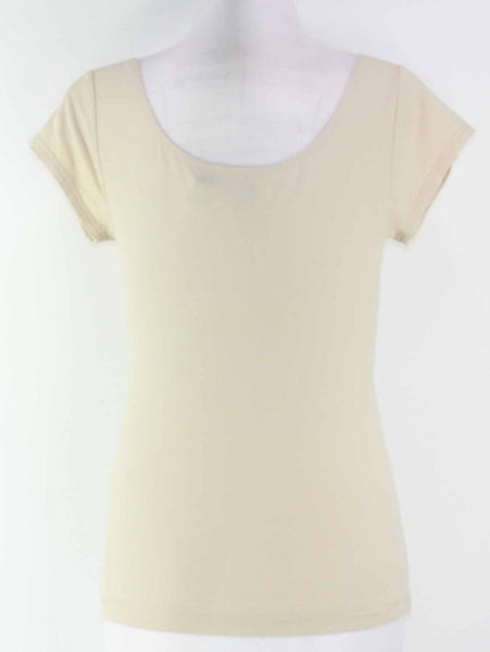 Worth Sz S Nude Beige Modal Spandex Wide Scoop Neck Cap Sleeve Top