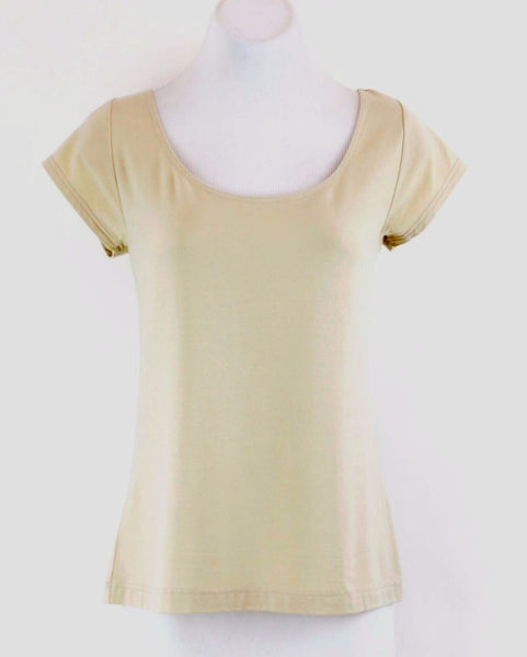 Worth Sz S Nude Beige Modal Spandex Wide Scoop Neck Cap Sleeve Top