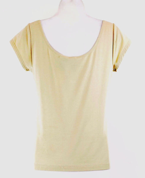 Worth Sz S Nude Beige Modal Spandex Wide Scoop Neck Cap Sleeve Top