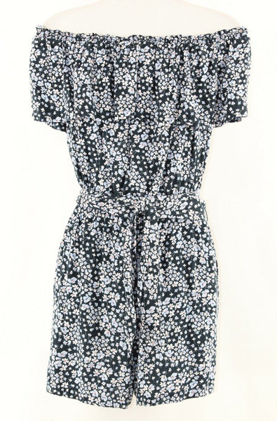 H&M 4 x 2" Navy Blue White Pink Belted Off Shoulder Ruffle Viscose Romper