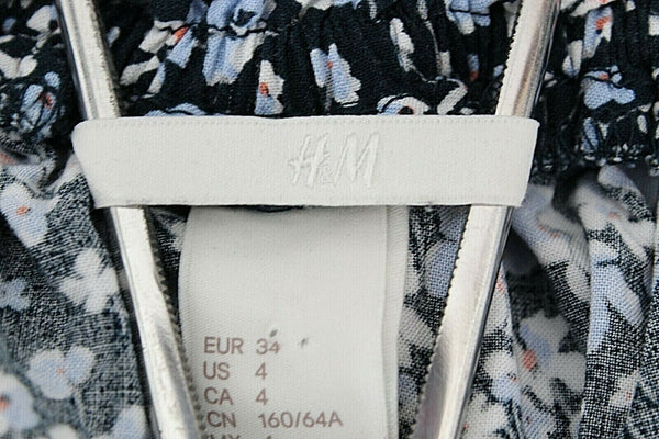 H&M 4 x 2" Navy Blue White Pink Belted Off Shoulder Ruffle Viscose Romper