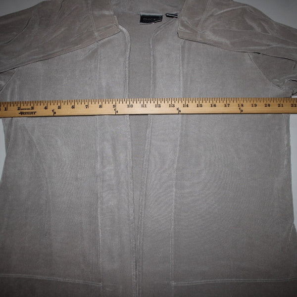 Chicos Travelers Sz 3 Sliver Long Sleeve Acetate Spandex Wrap