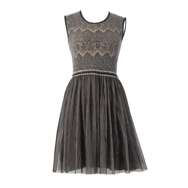 Weston Wear Dress Sz S Black Tan Nude Lace Ruffles Mesh Nylon Acrylic Wool Dress