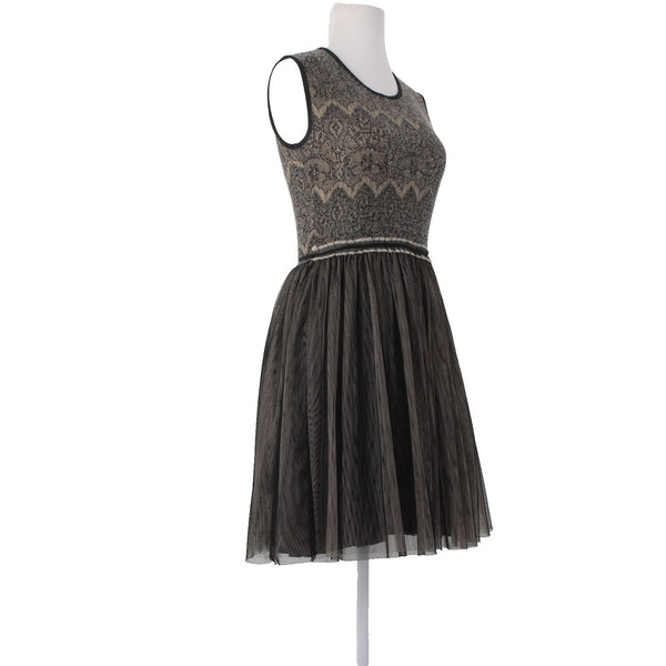Weston Wear Dress Sz S Black Tan Nude Lace Ruffles Mesh Nylon Acrylic Wool Dress