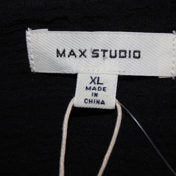 Max Studio Top NEW $98 Sz XL Black Sheer Collared Button Hi Lo Poly Top