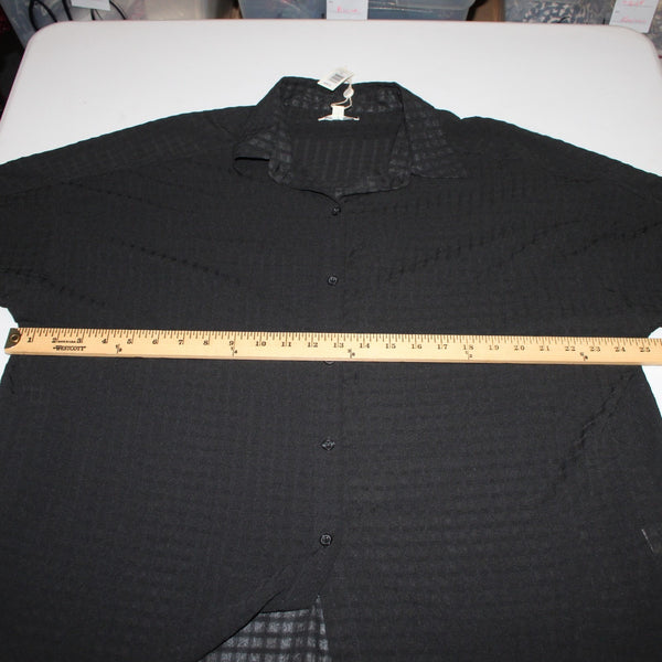 Max Studio Top NEW $98 Sz XL Black Sheer Collared Button Hi Lo Poly Top